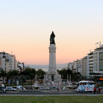 Lisbon, Portugal- December CIRCA 2015: Marques de Pombal Roundabout at dusk